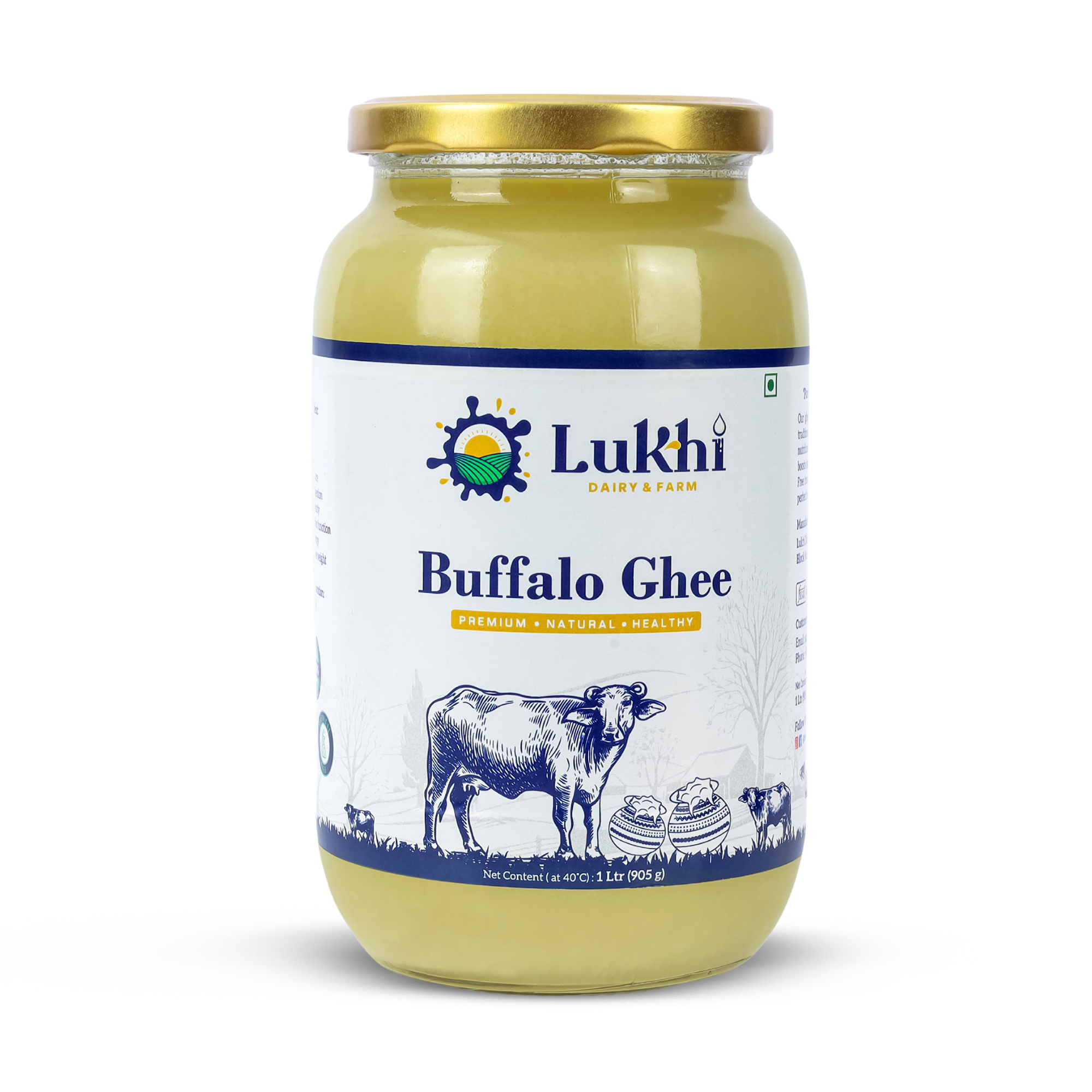 Pure Desi Buffalo Ghee – Traditional Bilona Process – Glass Bottle – 1.00 L And 0.500 L 100% Natural & Traditional Bilona Method – Premium Desi Ghee